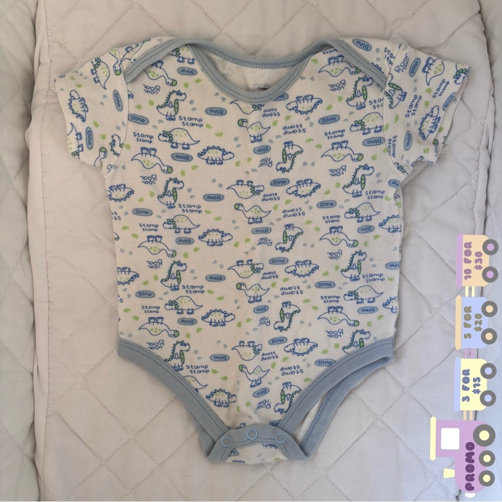 ⭒ 12M George Dinosaur Bodysuit Onesie Green Light Blue Trim Short Sleeves ⭒